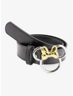 Belts Disney Minnie Mouse Figural Silver And Gold Buckle Vegan Leather Belt