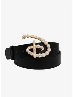 Belts Disney Signature D Logo Faux Pearl Buckle Vegan Leather Belt