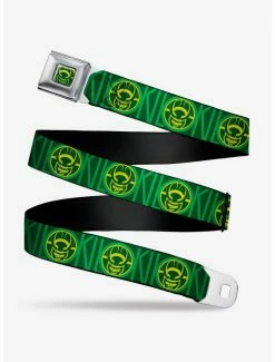 Belts Marvel Loki Text With Face Icon Greens Yellow Youth Seatbelt Belt