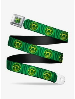 Belts Marvel Loki Text With Face Icon Greens Yellow Seatbelt Belt