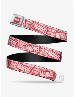 Belts Marvel Red Brick Logo Stacked Red White Seatbelt Belt